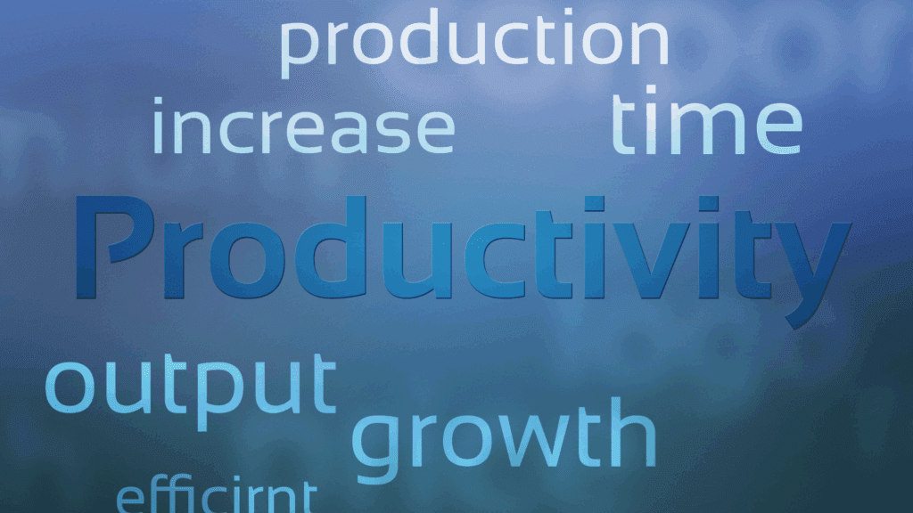 a blue text on a blue background with words associated with productivity