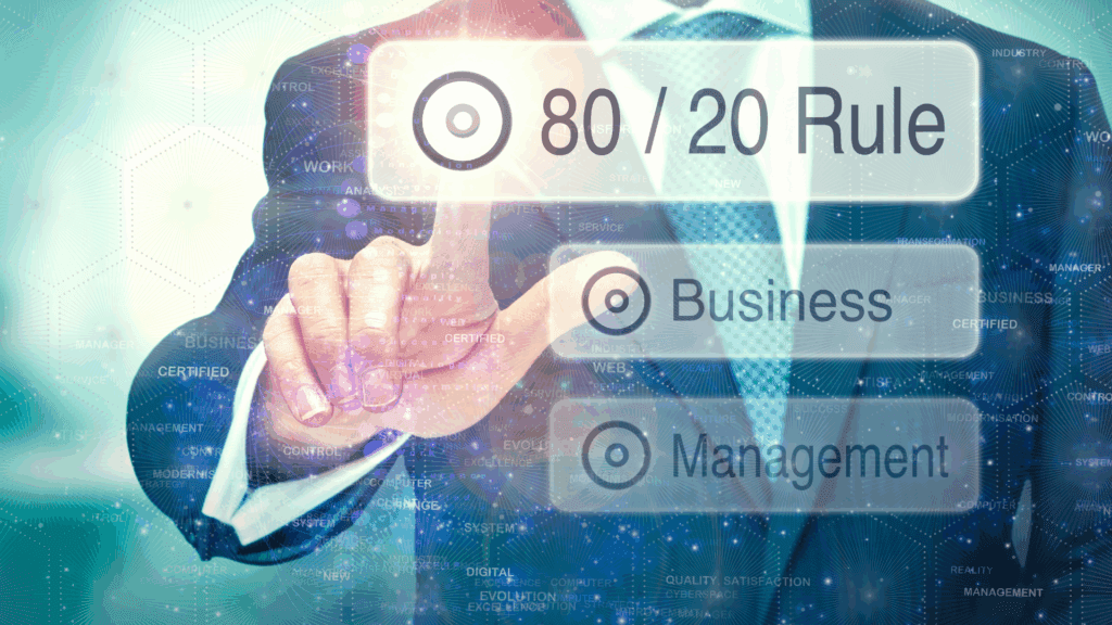 a person touching a screen that says 80/20 Rule