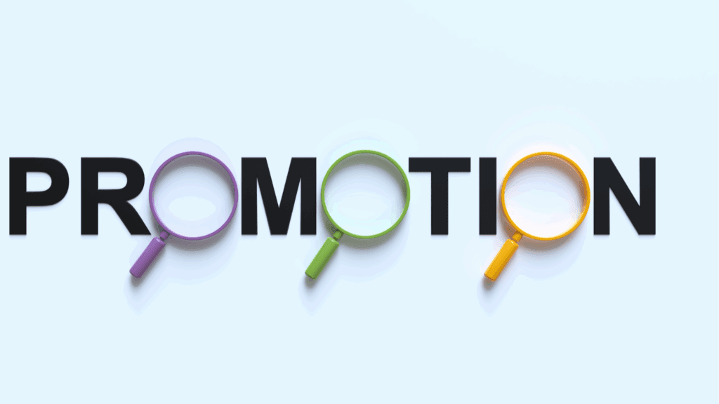 Colorful magnifying glasses highlighting the word promotion