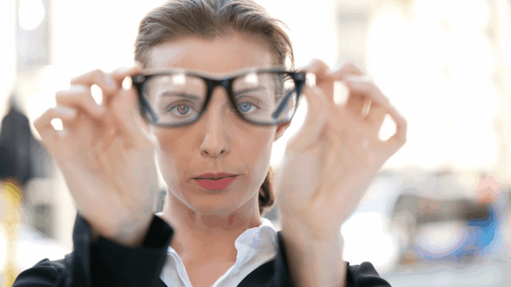 Person holding eyeglasses, representing clarity and the neuroscience of perspective