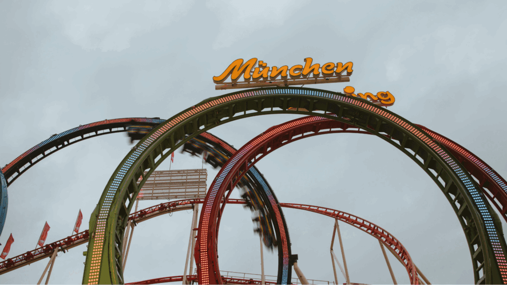 Rollercoaster with multiple loops symbolizing reward loops and the brain's cycle of repeated behaviors.
