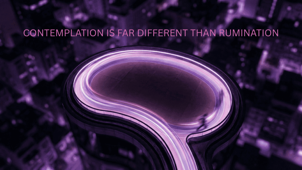 A glowing track in the shape of a brain illustrates the neuroscience of rumination, symbolizing endless mental loops and circular thought patterns.