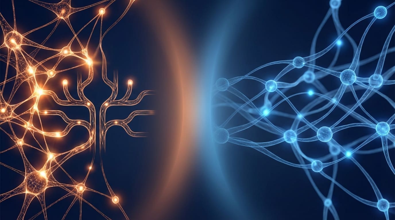Split neural composition showing copper reward activation versus blue bonding network