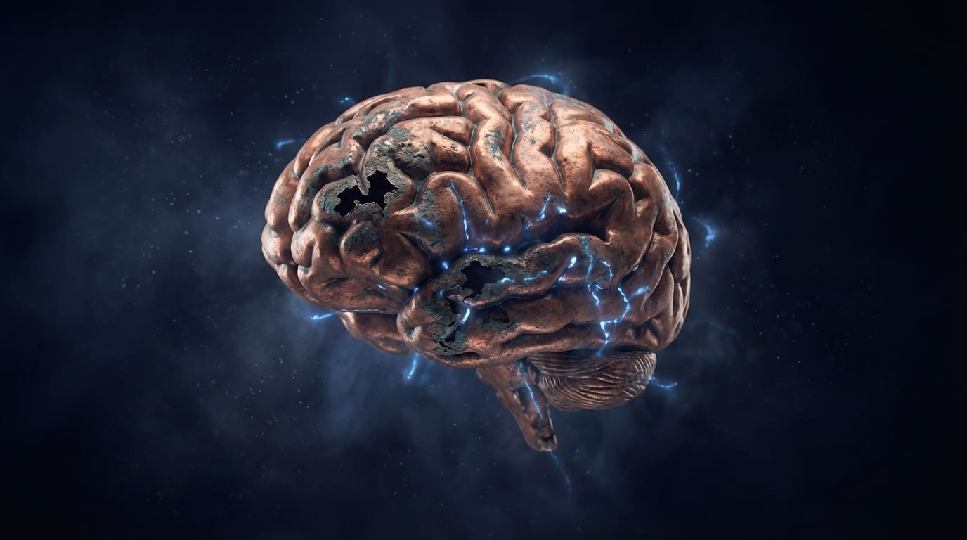 Copper brain architecture showing structural erosion in prefrontal regions